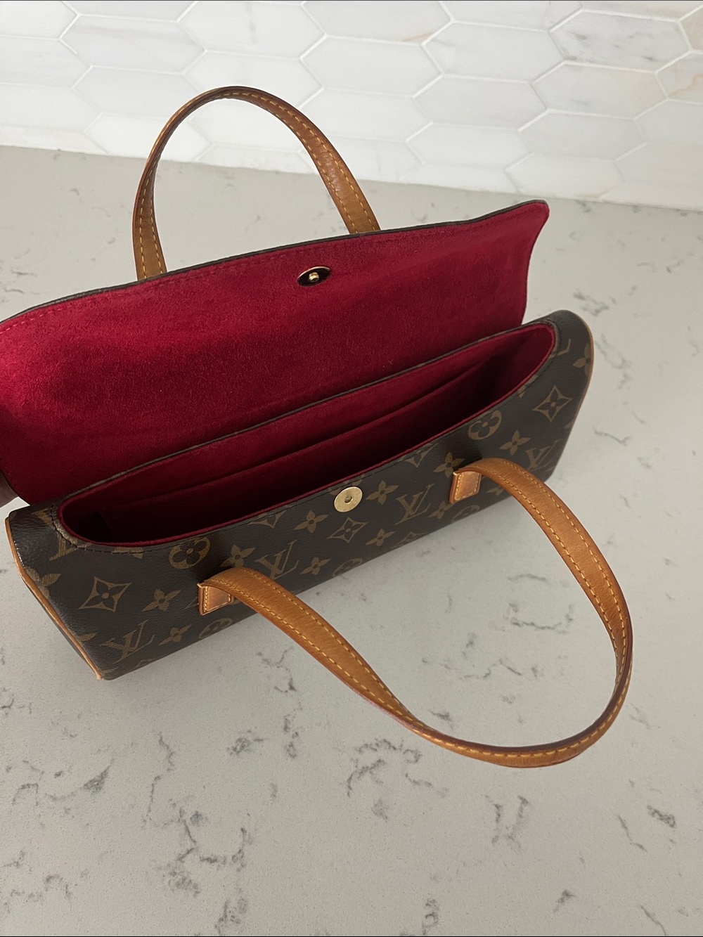 Louis Vuitton Brown Monogram Sonatine Cylinder Bag with Tan Handles - Picture 7 of 10